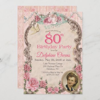 Vintage Floral 80th Birthday Invitation by PaperandPomp at Zazzle