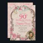 Vintage Floral 90th Birthday Invitation<br><div class="desc">Vintage Floral 90th Birthday Invitation Romantic Floral Tea Party Pearls</div>