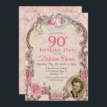 Vintage Floral 90th Birthday Invitation<br><div class="desc">Vintage Floral 90th Birthday Invitation Romantic Floral Tea Party Pearls</div>