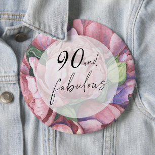 Vintage Floral 90th Birthday Party Button