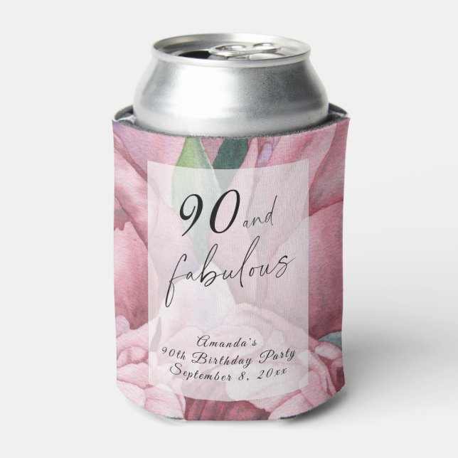 Vintage Floral 90th Birthday Party  Can Cooler (Can Front)