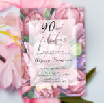 Vintage Floral 90th Birthday Party Invitation<br><div class="desc">Elegant Vintage 90th birthday party invitation featuring "90 & Fabulous" in a stylish script and watercolor peonies (peony roses).</div>