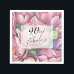 Vintage Floral 90th Birthday Party  Napkins<br><div class="desc">Vintage Floral 90th Birthday Party invitation featuring "90 & Fabulous" in a stylish script and watercolor peonies (peony roses).</div>