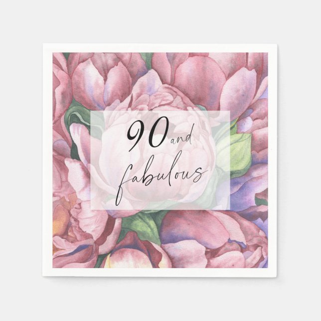 Vintage Floral 90th Birthday Party  Napkins (Front)