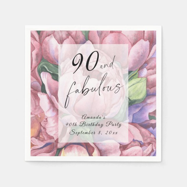 Vintage Floral 90th Birthday Party  Napkins (Front)