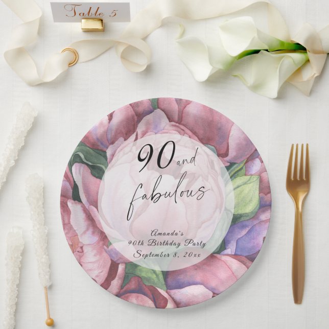 Vintage Floral 90th Birthday Party  Paper Plates (Wedding)