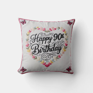 Vintage Floral 90th Birthday Throw Pillow: A Touch Throw Pillow
