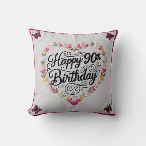 Vintage Floral 90th Birthday Throw Pillow A Touch Throw Pillow