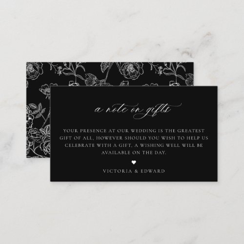 Vintage Floral A Note On Gifts Black Wedding Enclosure Card