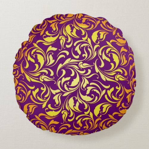 Vintage Floral Abstract Squiggles Round Pillow
