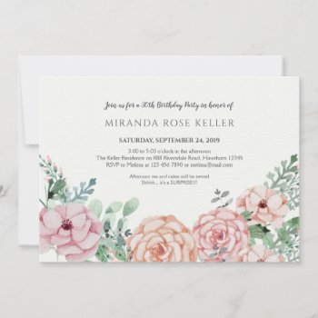 Vintage Floral Adult Birthday Invitation by ApplePaperie at Zazzle
