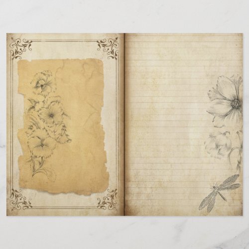 Vintage Floral Aged Journal Scrapbook Paper