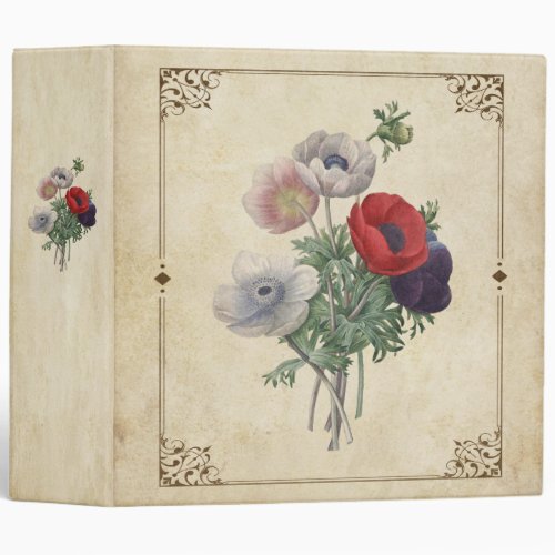 Vintage Floral Aged Parchment Scrapbook 3 Ring Binder