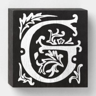 Vintage Floral Alphabet Letter G White Monogram Wooden Box Sign