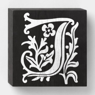 Vintage Floral Alphabet Letter J White Monogram Wooden Box Sign