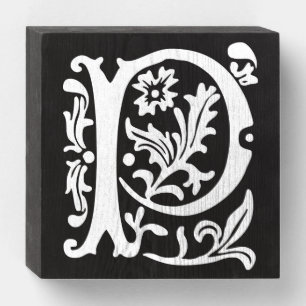 Vintage Floral Alphabet Letter P White Monogram Wooden Box Sign