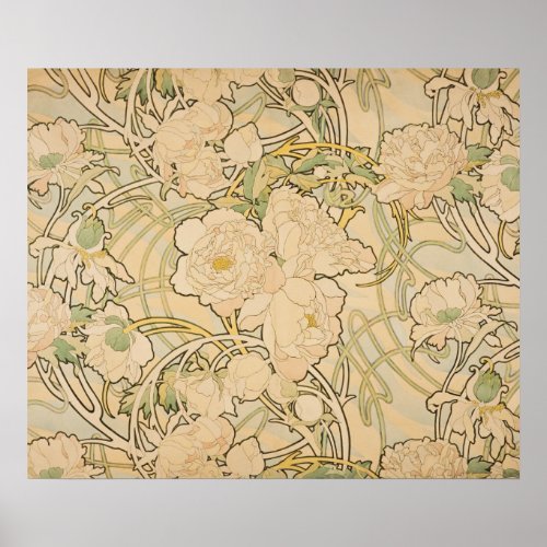 Vintage Floral Alphonse Mucha Peonies GalleryHD Poster