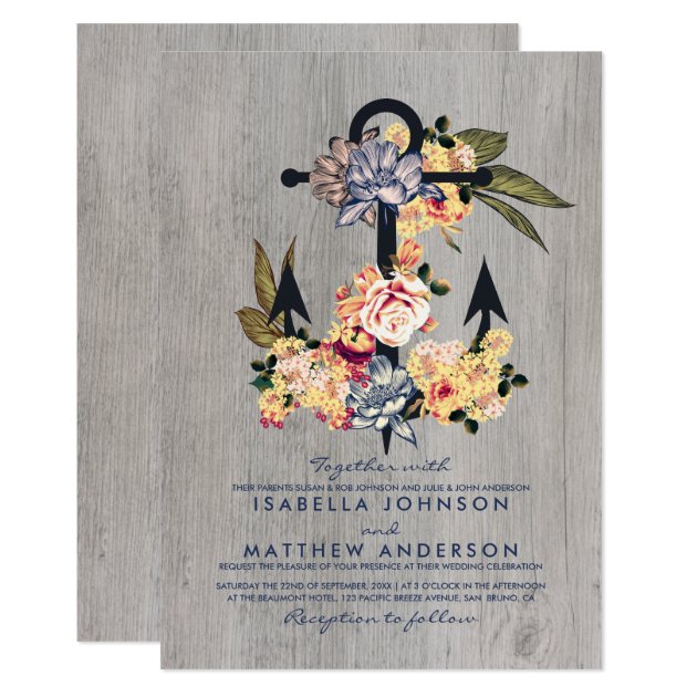 Vintage Floral Anchor | Elegant Wedding Party Invitation