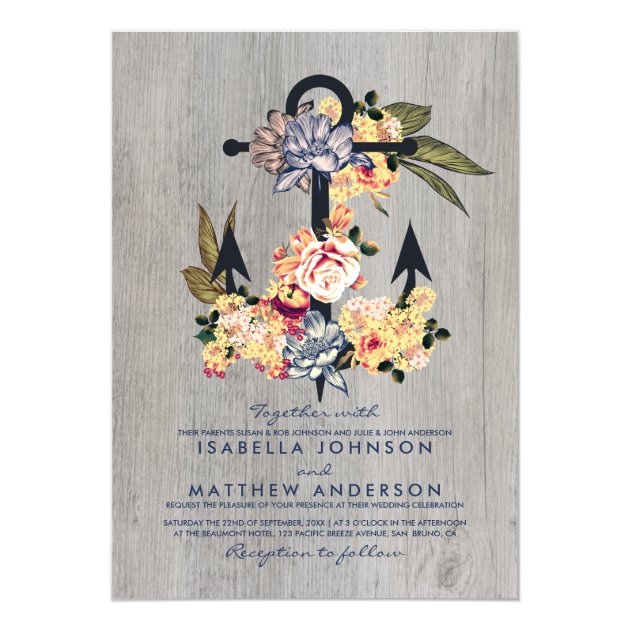 Vintage Floral Anchor | Elegant Wedding Party Invitation