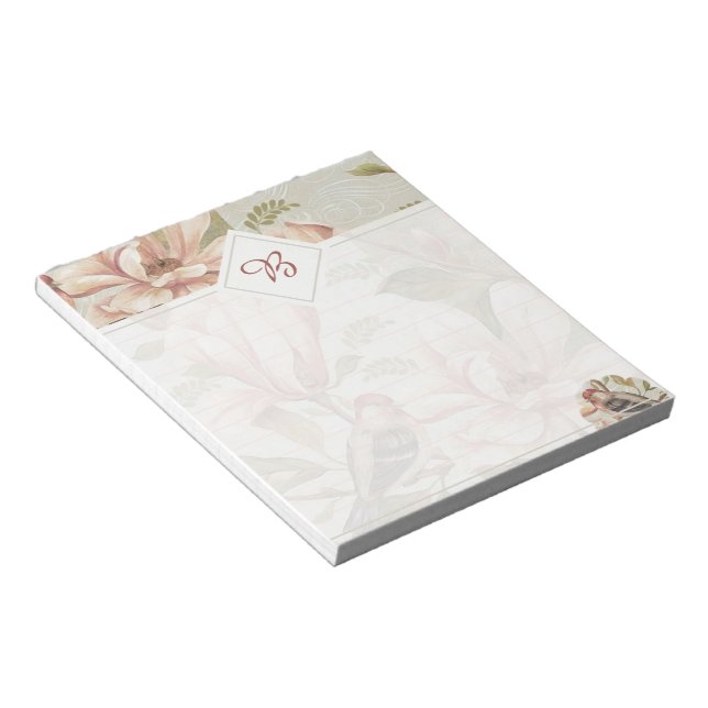 Vintage floral and bird notepad (Angled)