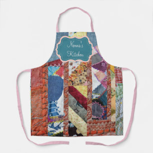 Vintage Floral and Blue Patchwork Quilt Apron