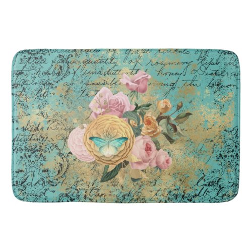 Vintage Floral and Butterfly Bouquet Bath Mat