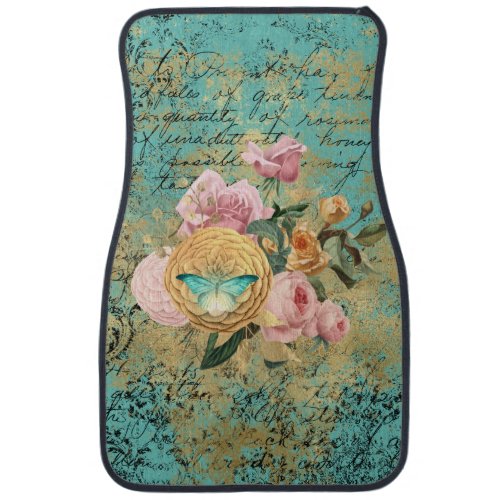 Vintage Floral and Butterfly Bouquet Car Floor Mat