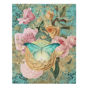 Vintage Floral and Butterfly Bouquet Faux Canvas Print