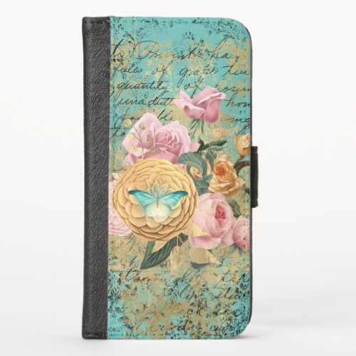 Vintage Floral and Butterfly Bouquet iPhone X Wallet Case