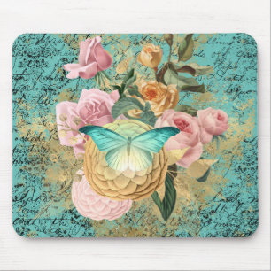 Vintage Floral and Butterfly Bouquet Mouse Pad