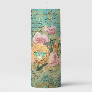 Vintage Floral and Butterfly Bouquet Pillar Candle