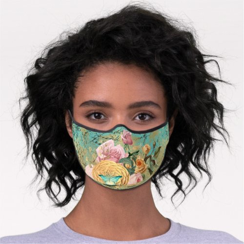 Vintage Floral and Butterfly Bouquet Premium Face Mask