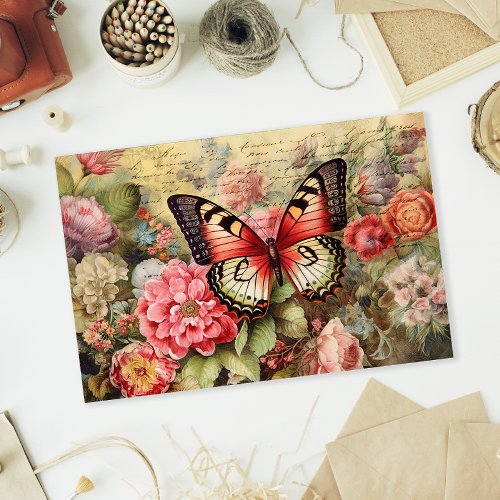 Vintage floral and butterfly decoupage tissue paper