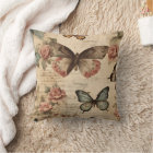 Vintage Floral and Butterfly Throw Pillow