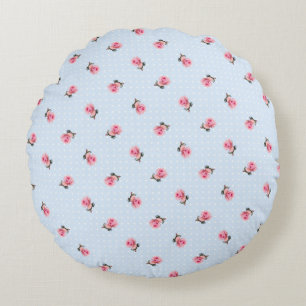 Vintage Floral and Dots Round Pillow