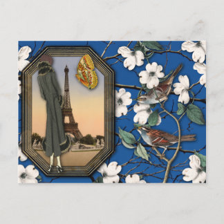 Vintage Floral and Eiffel Tower Collage Postcard