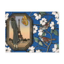 Vintage Floral and Eiffel Tower Collage Postcard