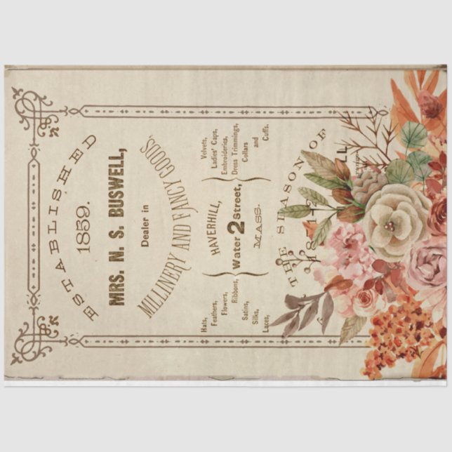 Vintage Floral and Ephemera Decoupage Tissue Paper (Front)