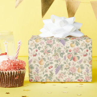 Vintage Floral and Fruit Pattern Wrapping Paper