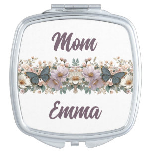 Vintage Floral and Green Butterfly for Mom Compact Mirror
