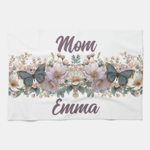 Vintage Floral and Green Butterfly for Mom Kitchen Towel