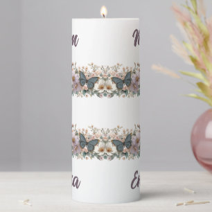 Vintage Floral and Green Butterfly for Mom Pillar Candle