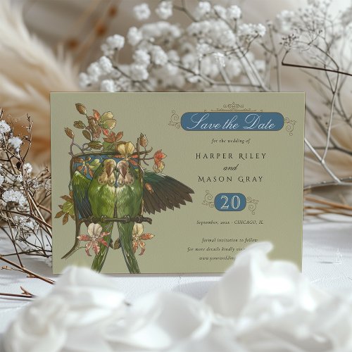Vintage Floral and Parrot Save the Date Invitation