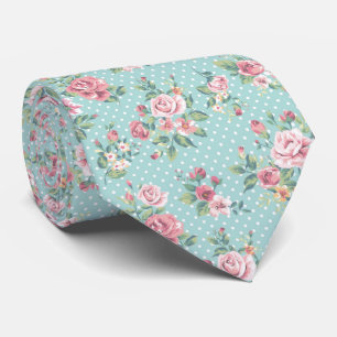 Vintage Floral and Polka Dot Tie