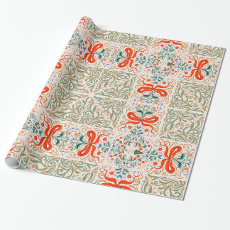 Vintage Floral and Ribbon Pattern with Elegant Orn Wrapping Paper