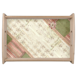 Vintage Floral And Striped Patchwork Pattern Serving Tray