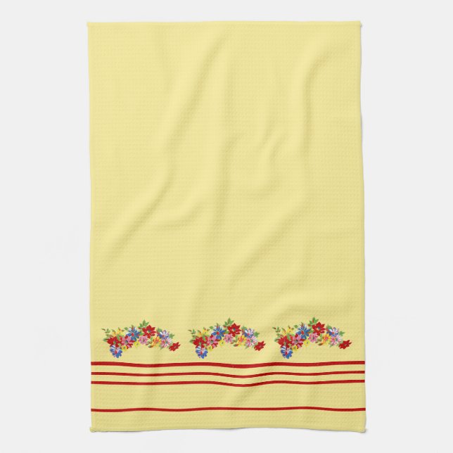 Vintage Floral And Stripes Kitchen Towel (Vertical)