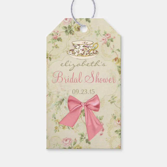 Vintage Floral and Teacup Bridal Shower Gift Tags | Zazzle