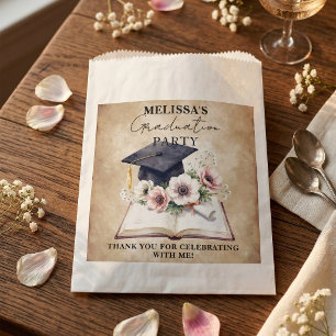 Vintage Floral Anemone Open Book Graduation Party Favor Bag
