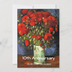 Vintage floral anniversary Vase with Red Poppies Invitation